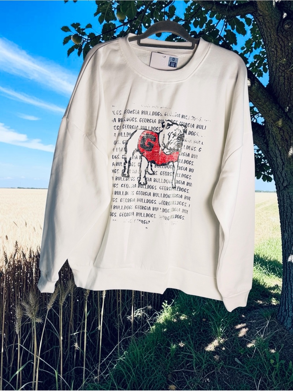 Women's White Georgia Bulldogs Bold Type Perfect Pullover Sweatshirt Size L